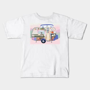 Cosy vintage caravan interior with miniature schnauzer Kids T-Shirt